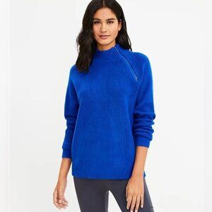 NWT Lou & Grey Cobalt Blue Zippered Mockneck Relaxed Fit Ribbed Sweater Size XXL